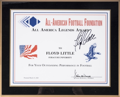 2005 Floyd Little Autographed All America Legends Award from the All American Football Foundation (PSA Precert)